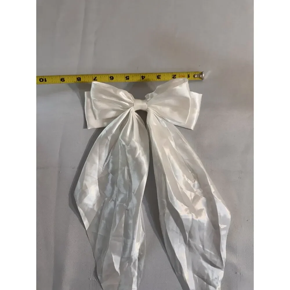 White Ribbon Bow Hair Clip Accessory